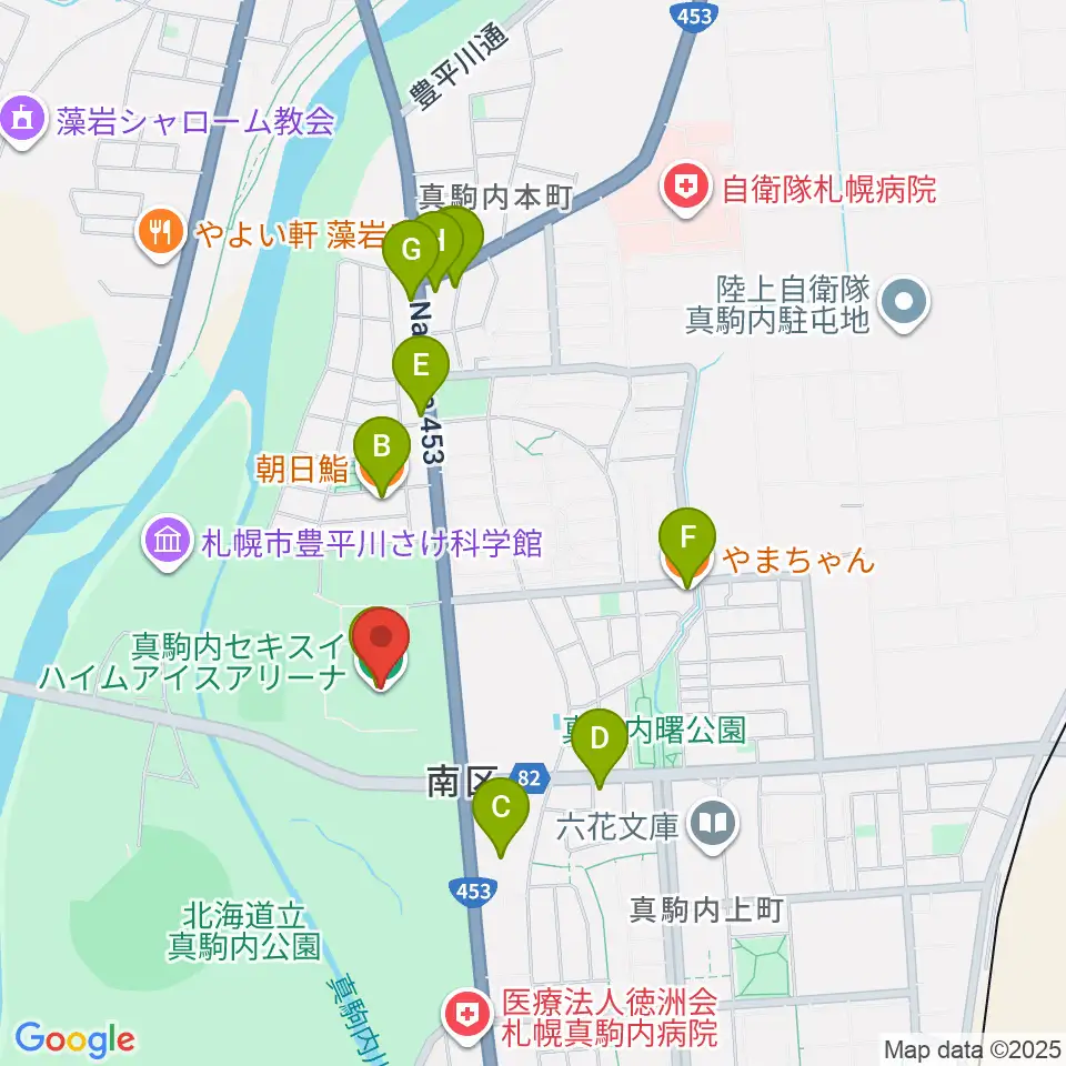 真駒内セキスイハイムアイスアリーナ周辺のファミレス・ファーストフード一覧地図