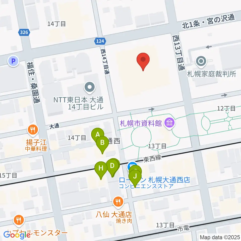 札幌市教育文化会館周辺のファミレス・ファーストフード一覧地図