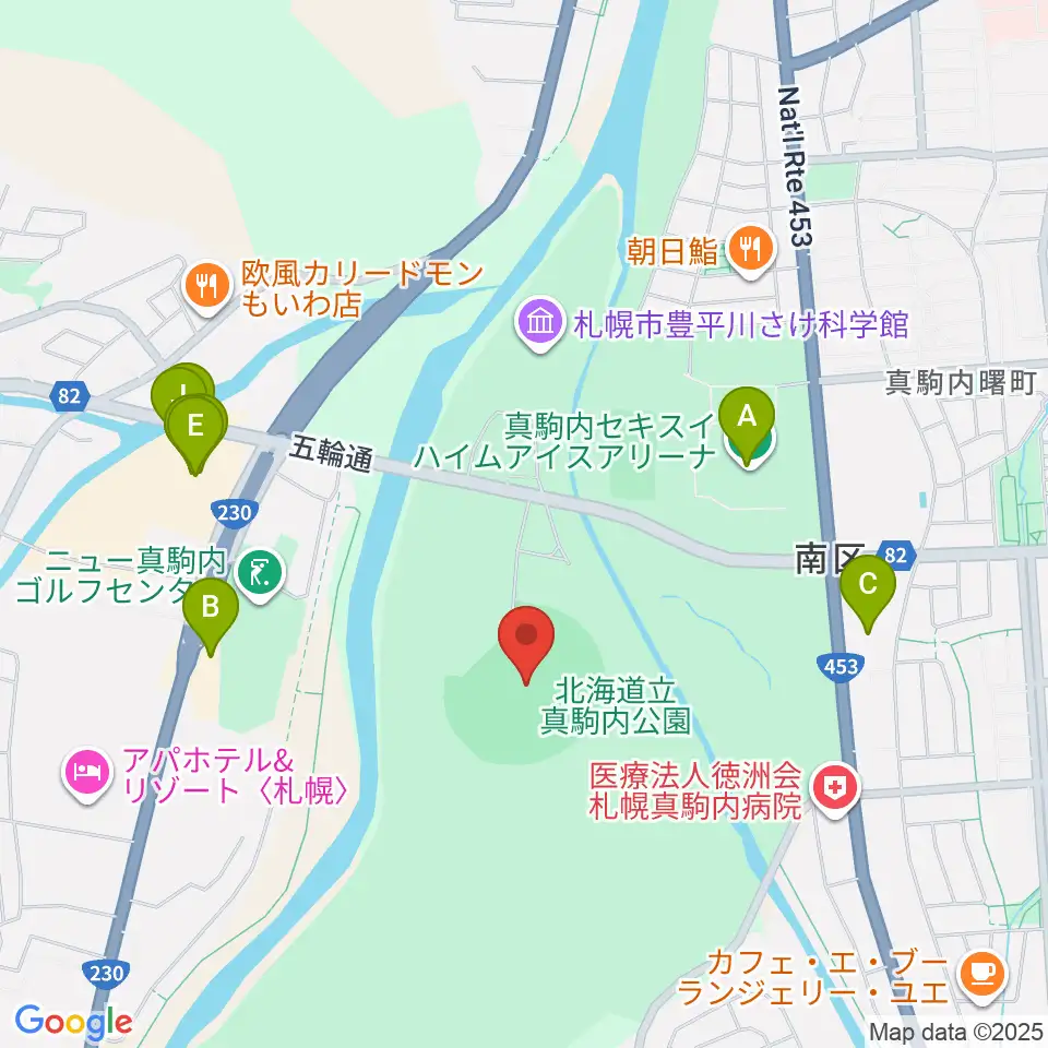 真駒内セキスイハイムスタジアム周辺のファミレス・ファーストフード一覧地図