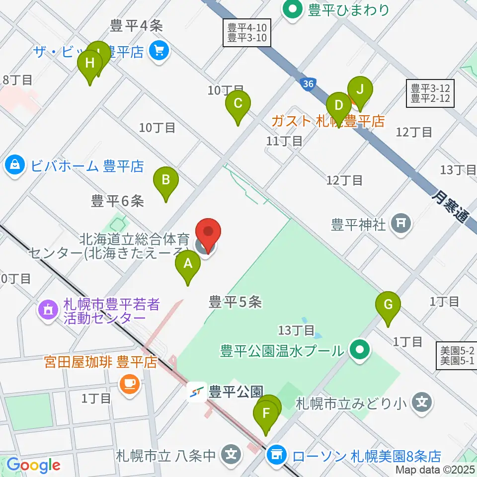 北海きたえーる周辺のファミレス・ファーストフード一覧地図