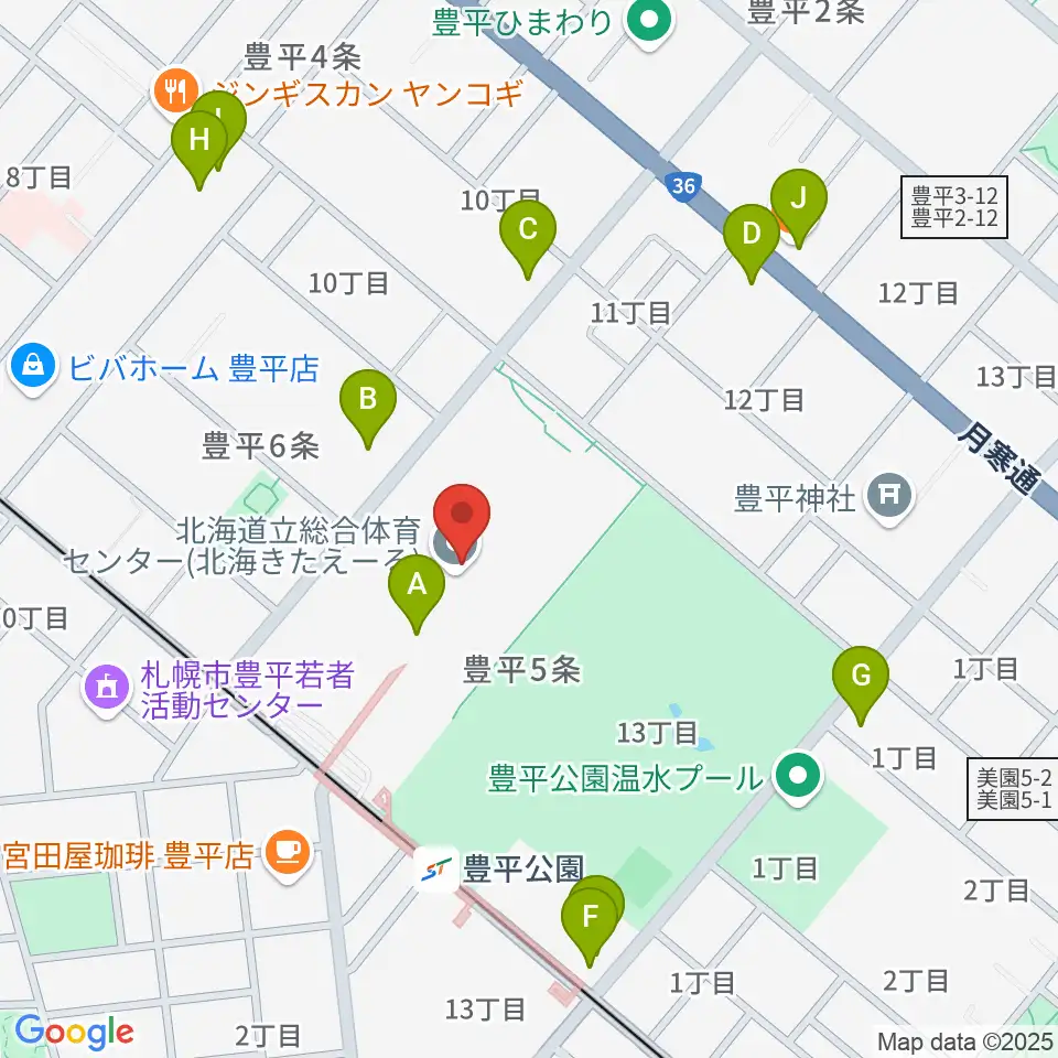 北海きたえーる周辺のファミレス・ファーストフード一覧地図