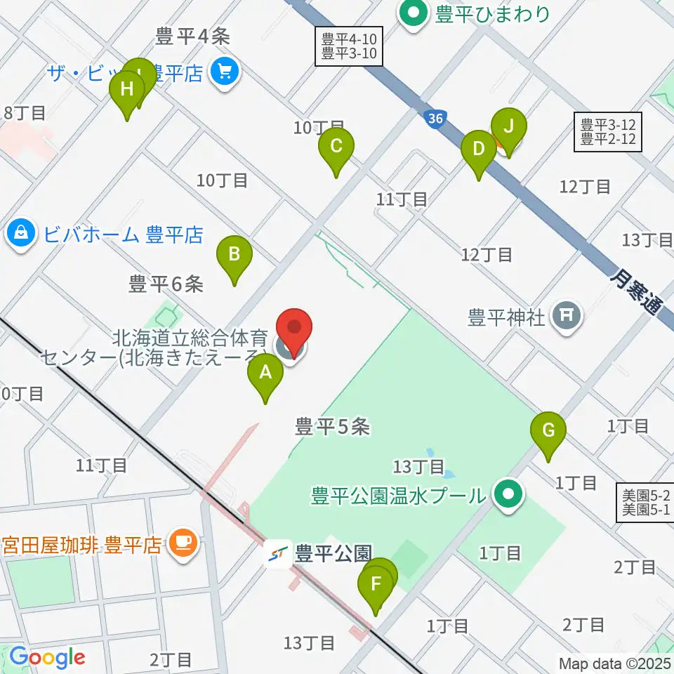 北海きたえーる周辺のファミレス・ファーストフード一覧地図