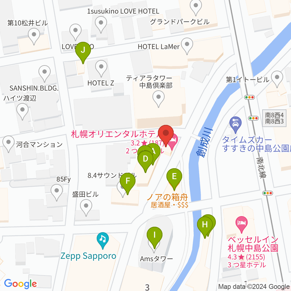 札幌SPiCE周辺のファミレス・ファーストフード一覧地図