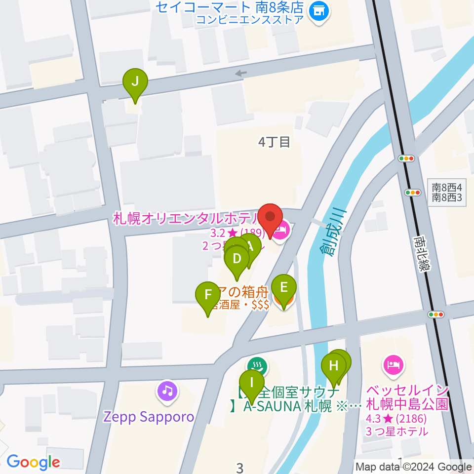 札幌SPiCE周辺のファミレス・ファーストフード一覧地図