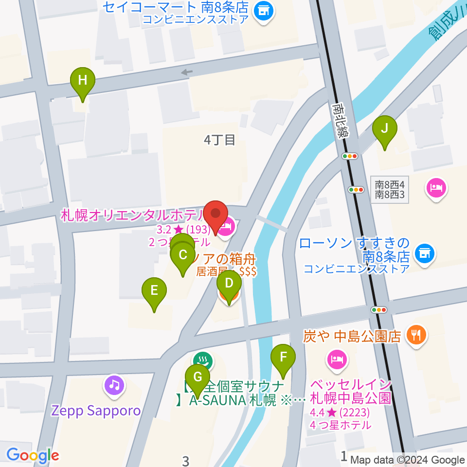 札幌SPiCE周辺のファミレス・ファーストフード一覧地図