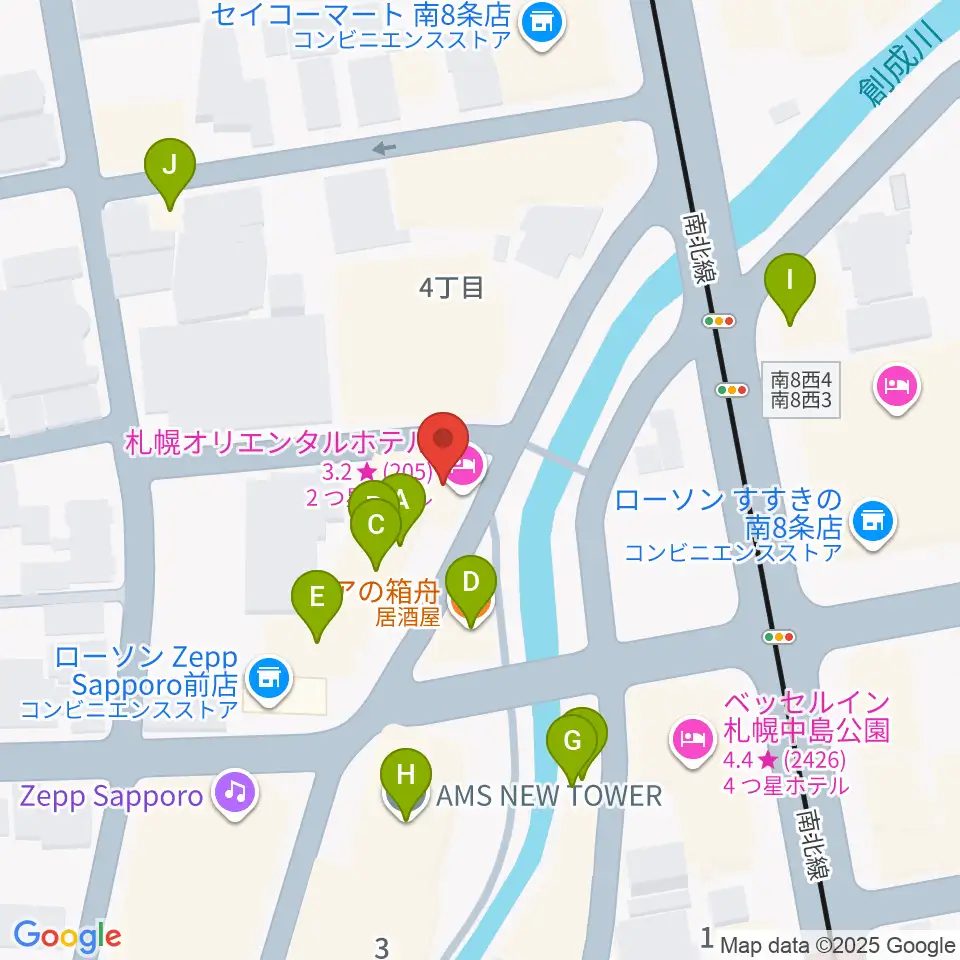 札幌SPiCE周辺のファミレス・ファーストフード一覧地図