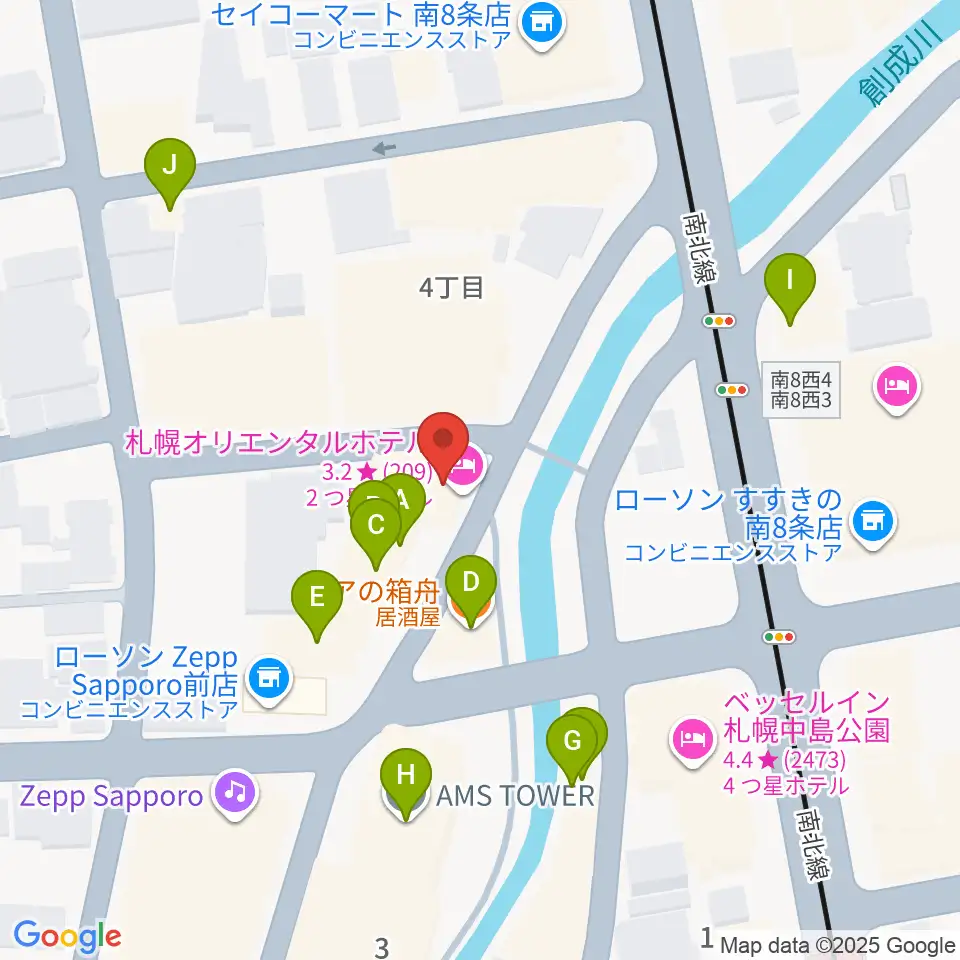 札幌SPiCE周辺のファミレス・ファーストフード一覧地図