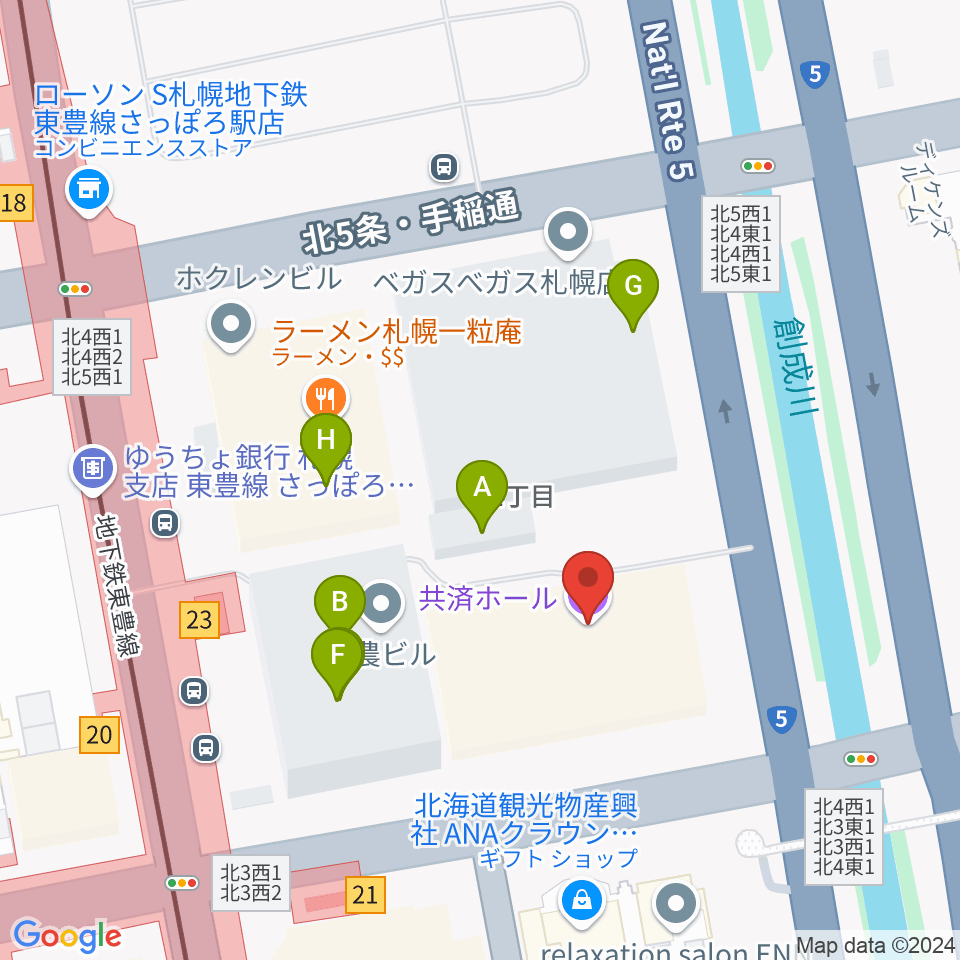 共済ホール周辺のファミレス・ファーストフード一覧地図