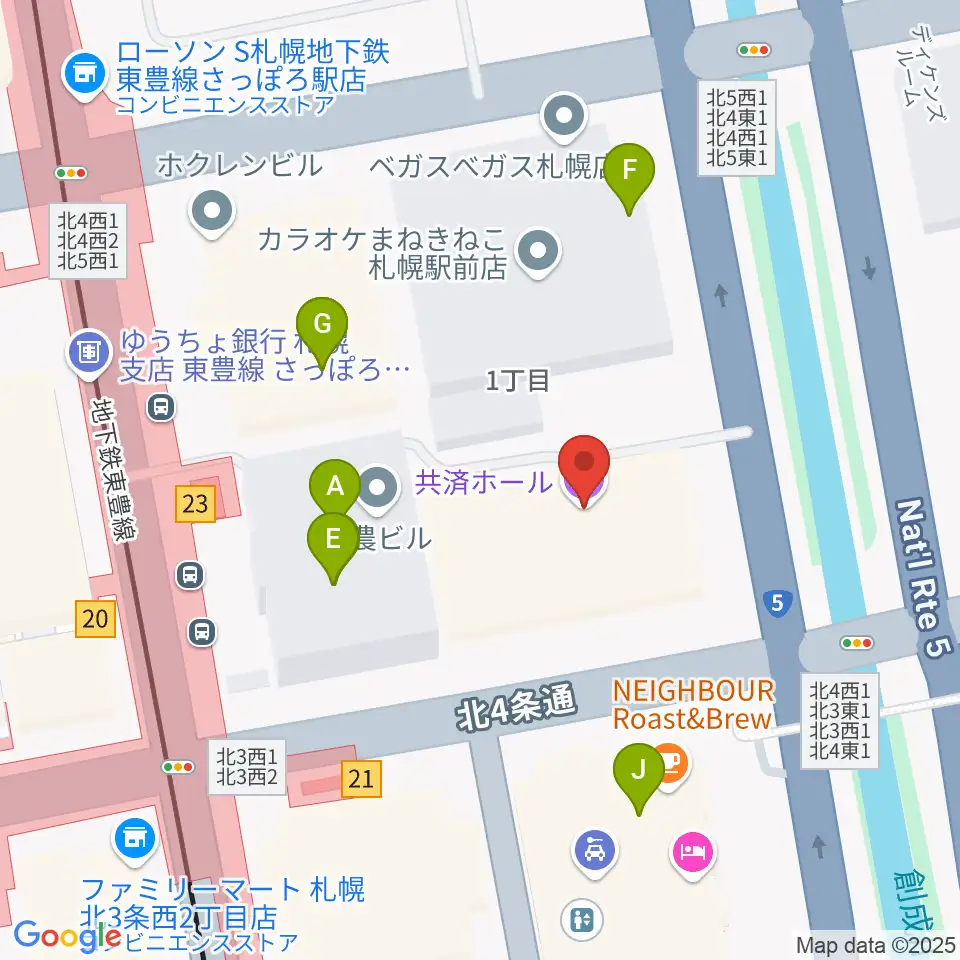 共済ホール周辺のファミレス・ファーストフード一覧地図