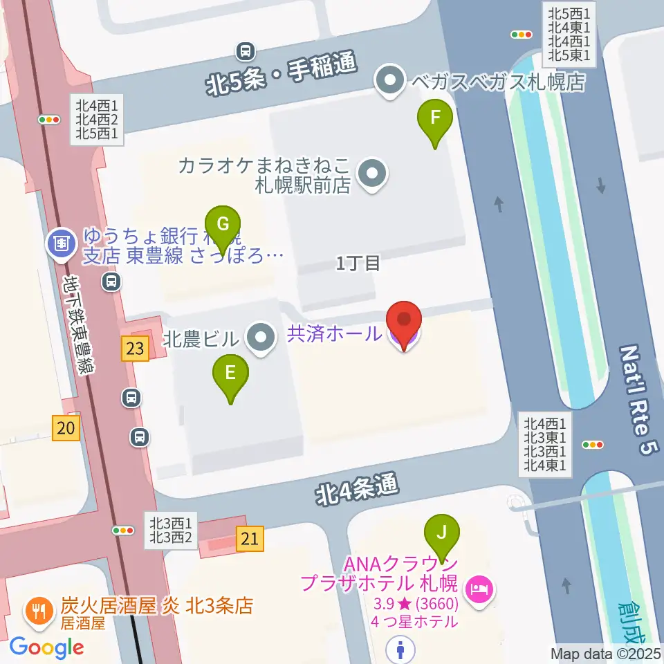 共済ホール周辺のファミレス・ファーストフード一覧地図
