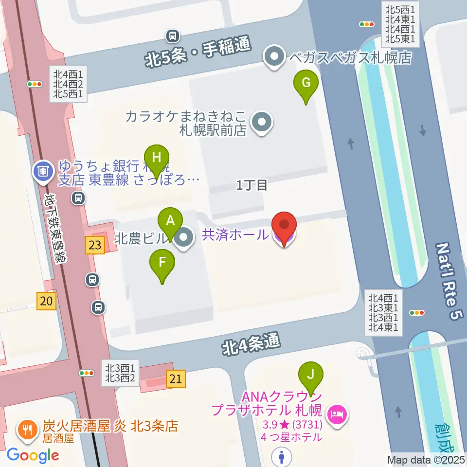 共済ホール周辺のファミレス・ファーストフード一覧地図