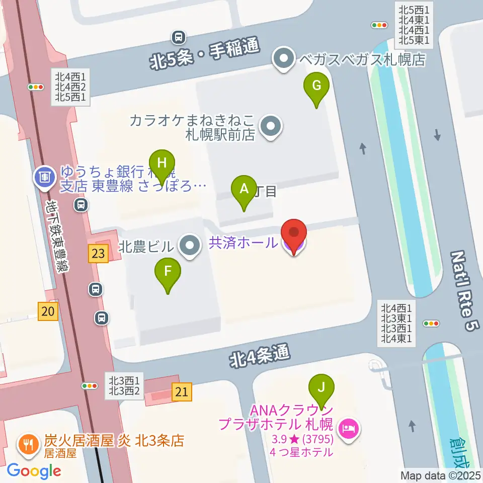 共済ホール周辺のファミレス・ファーストフード一覧地図