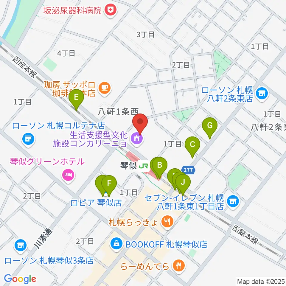 生活支援型文化施設コンカリーニョ周辺のファミレス・ファーストフード一覧地図