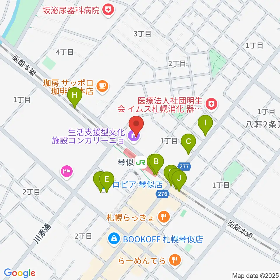 生活支援型文化施設コンカリーニョ周辺のファミレス・ファーストフード一覧地図