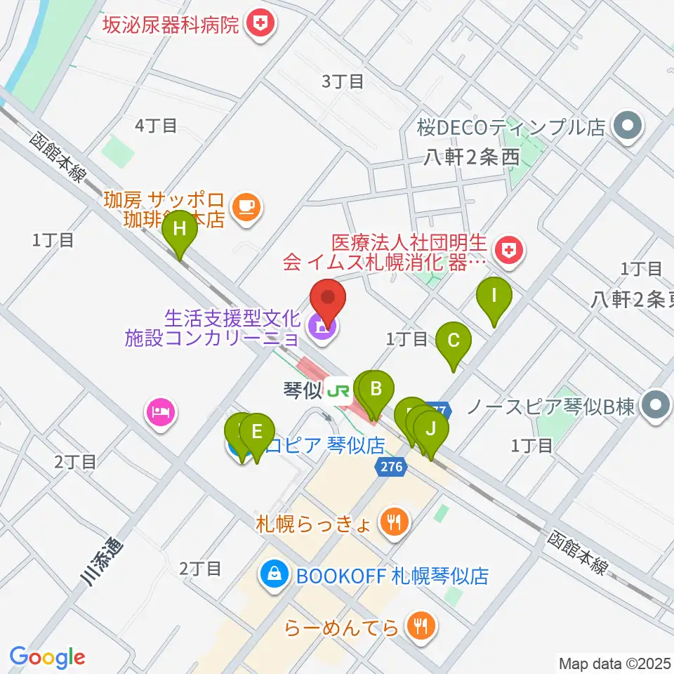 生活支援型文化施設コンカリーニョ周辺のファミレス・ファーストフード一覧地図