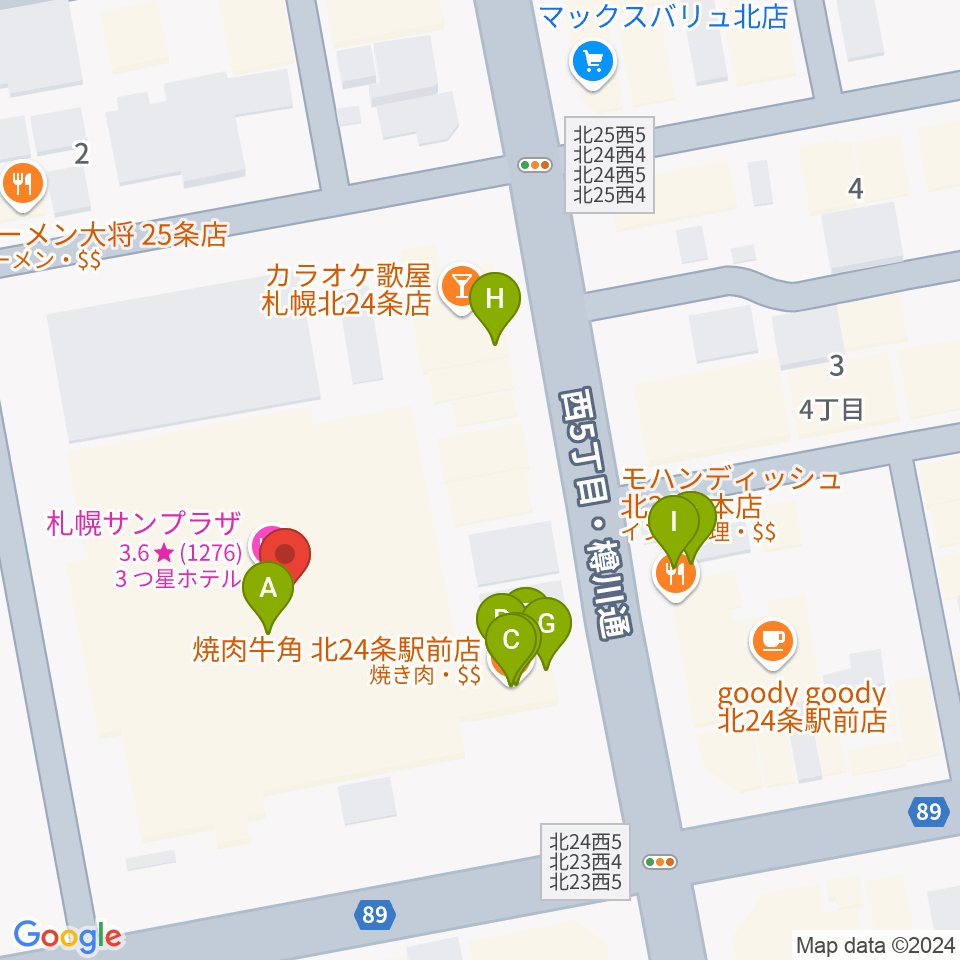 札幌サンプラザホール周辺のファミレス・ファーストフード一覧地図