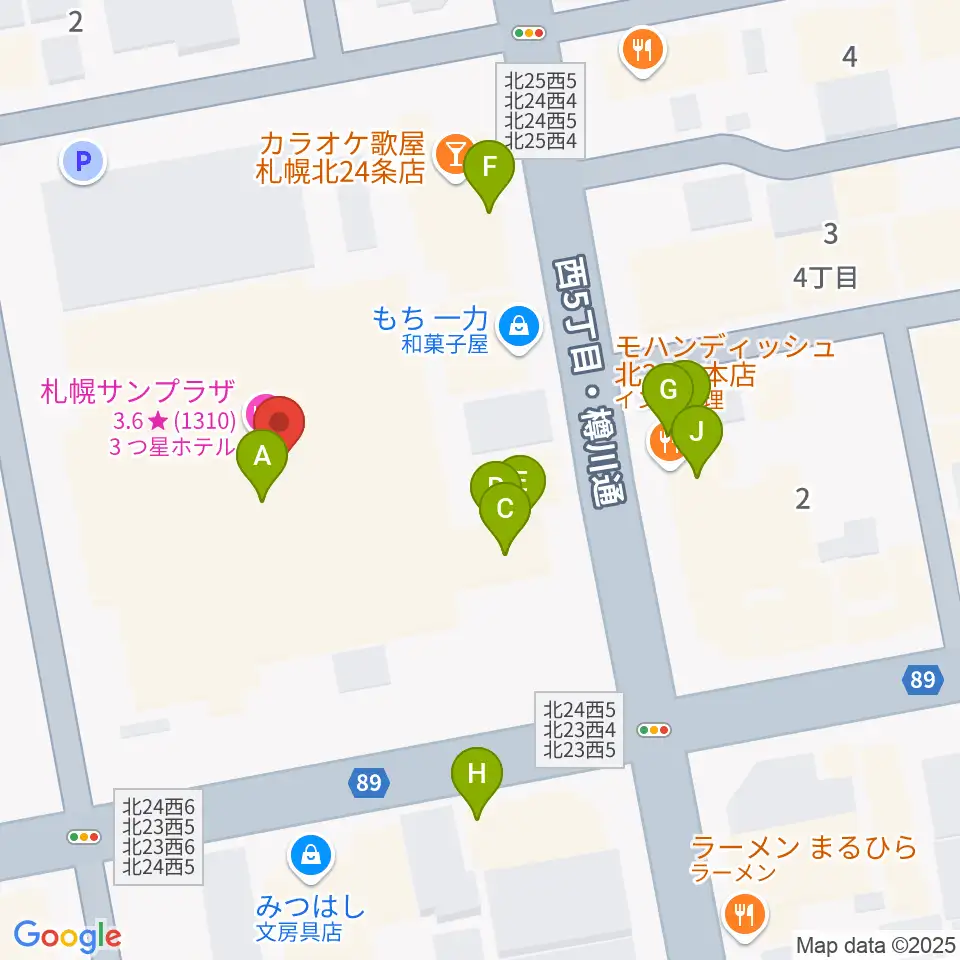 札幌サンプラザホール周辺のファミレス・ファーストフード一覧地図
