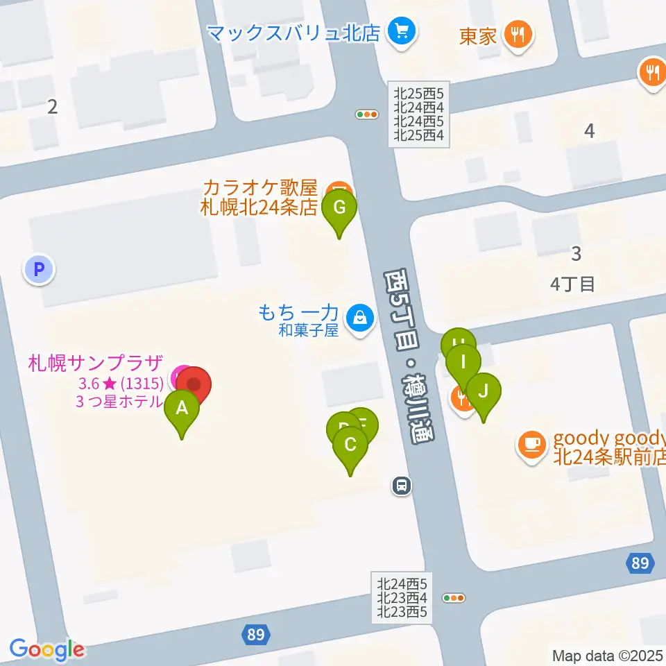 札幌サンプラザホール周辺のファミレス・ファーストフード一覧地図