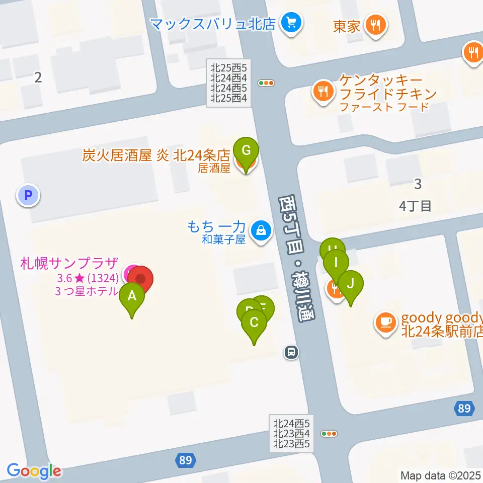 札幌サンプラザホール周辺のファミレス・ファーストフード一覧地図