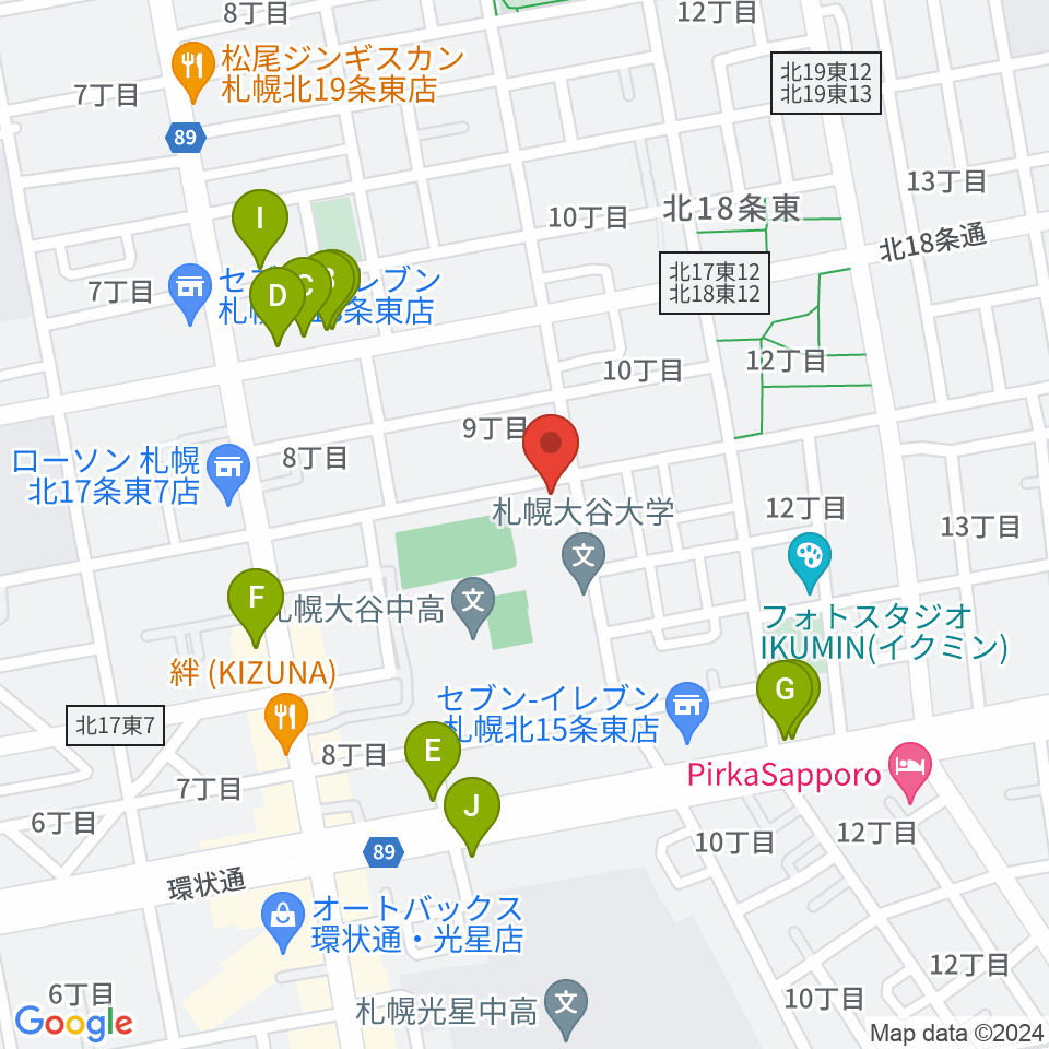 札幌大谷大学 大谷記念ホール周辺のファミレス・ファーストフード一覧地図