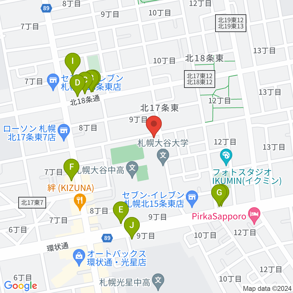 札幌大谷大学 大谷記念ホール周辺のファミレス・ファーストフード一覧地図