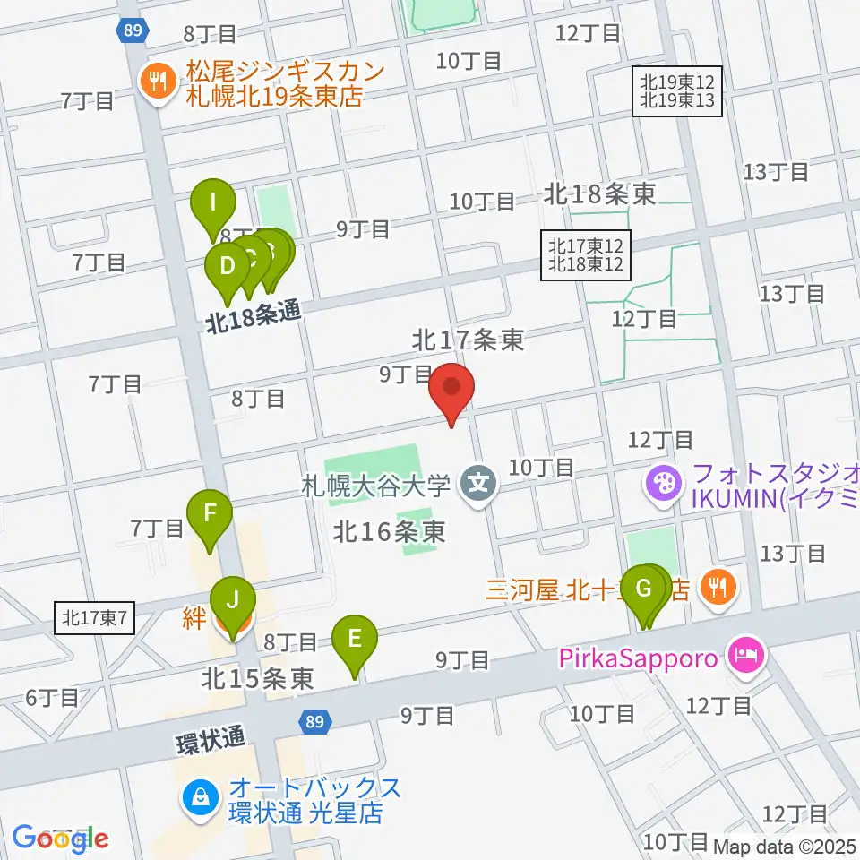 札幌大谷大学 大谷記念ホール周辺のファミレス・ファーストフード一覧地図