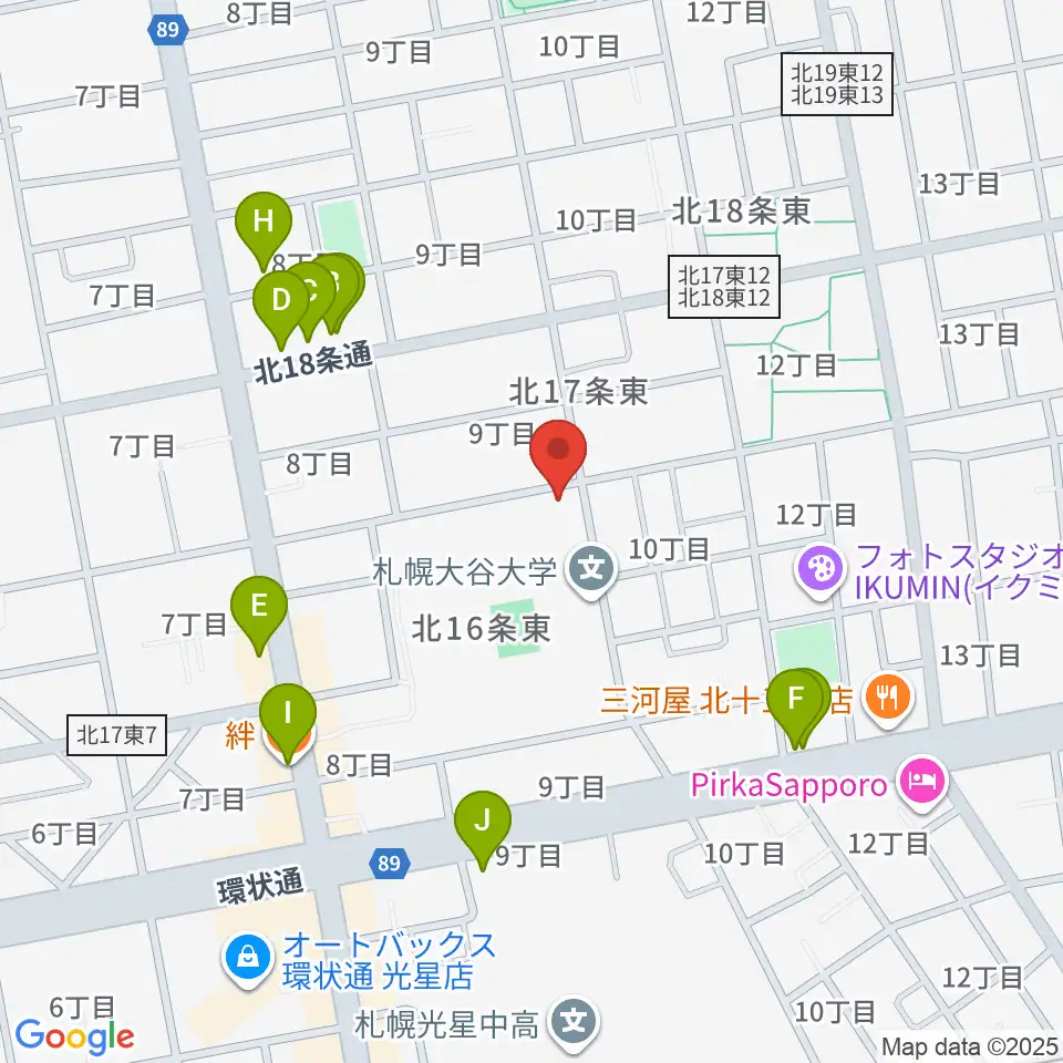 札幌大谷大学 大谷記念ホール周辺のファミレス・ファーストフード一覧地図