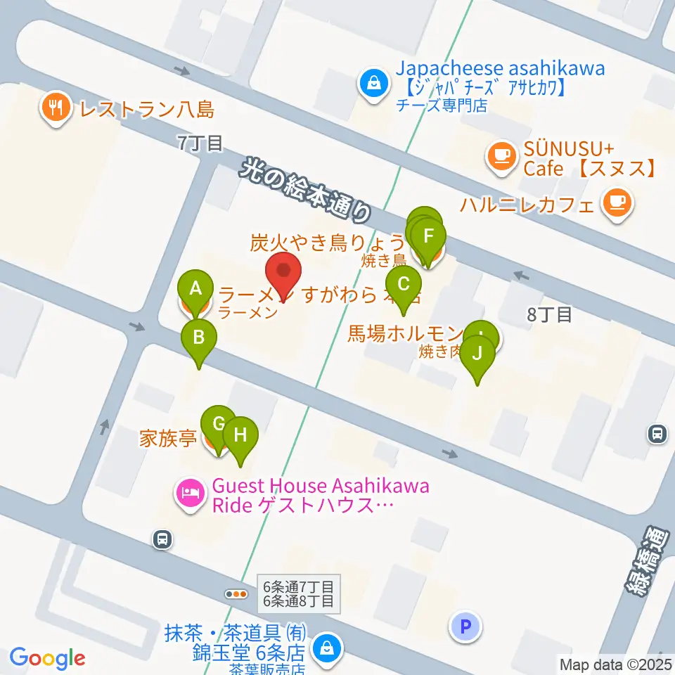 旭川カジノドライブ周辺のファミレス・ファーストフード一覧地図