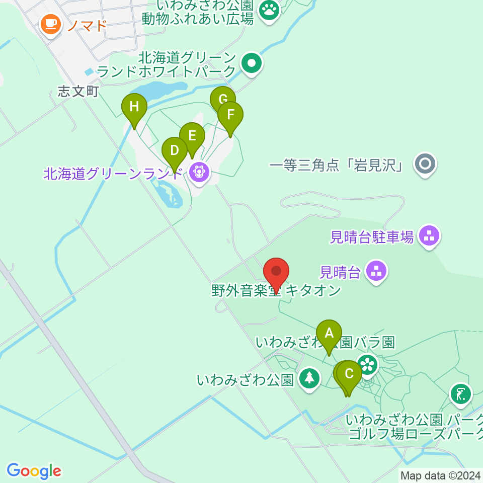 野外音楽堂キタオン周辺のファミレス・ファーストフード一覧地図