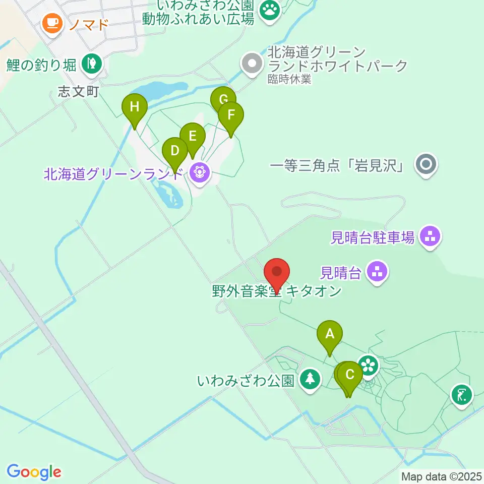 いわみざわ公園野外音楽堂キタオン周辺のファミレス・ファーストフード一覧地図