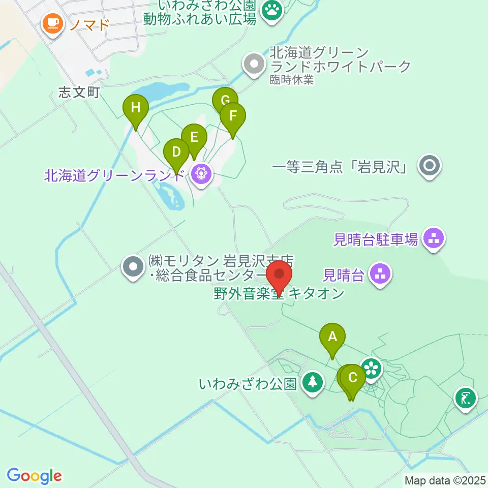 いわみざわ公園野外音楽堂キタオン周辺のファミレス・ファーストフード一覧地図