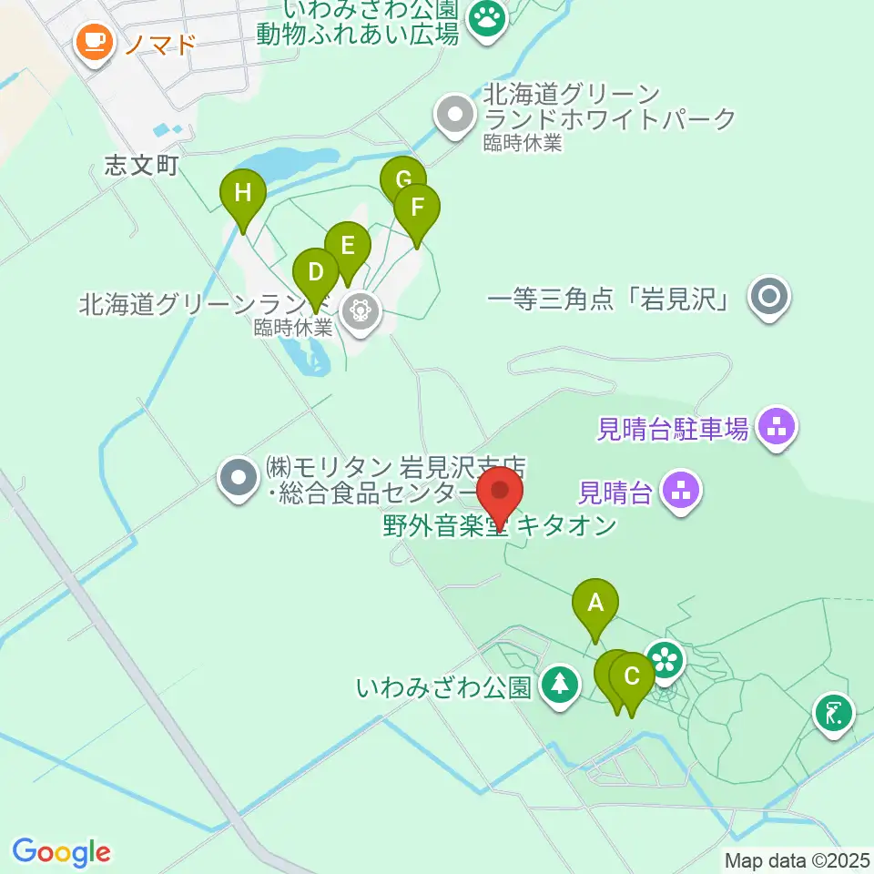 いわみざわ公園野外音楽堂キタオン周辺のファミレス・ファーストフード一覧地図