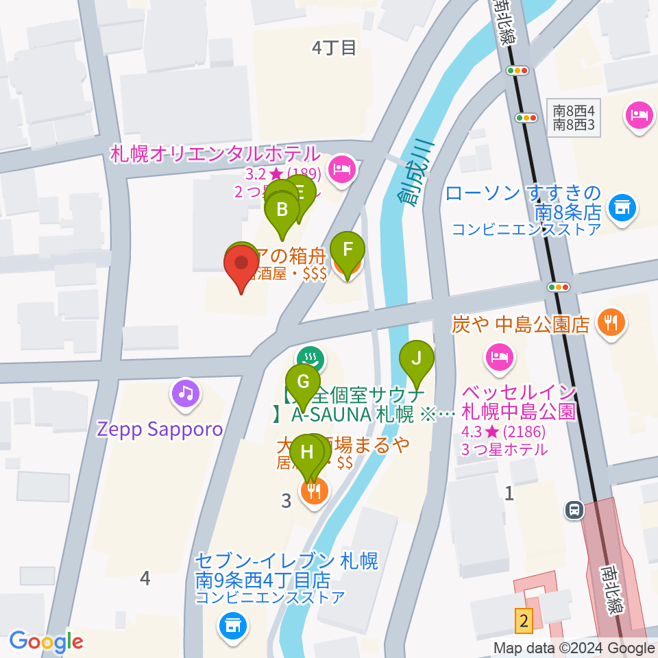 SUSUKINO 810周辺のファミレス・ファーストフード一覧地図