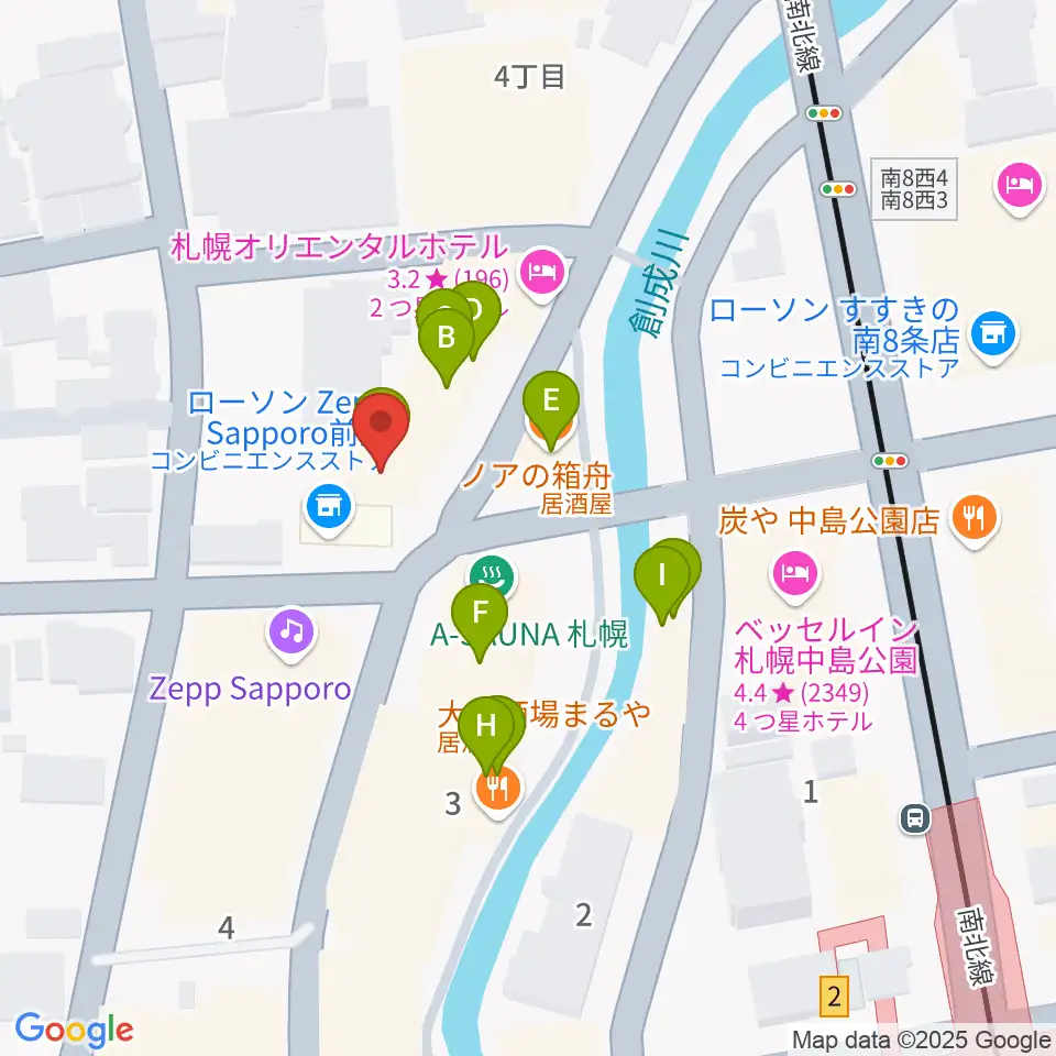 SUSUKINO 810周辺のファミレス・ファーストフード一覧地図