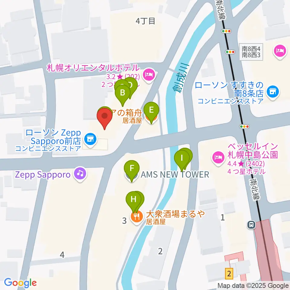 SUSUKINO 810周辺のファミレス・ファーストフード一覧地図