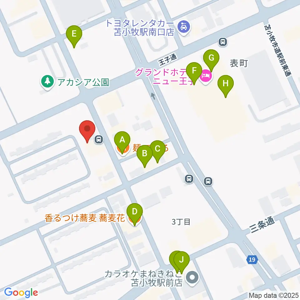 苫小牧エルキューブ周辺のファミレス・ファーストフード一覧地図