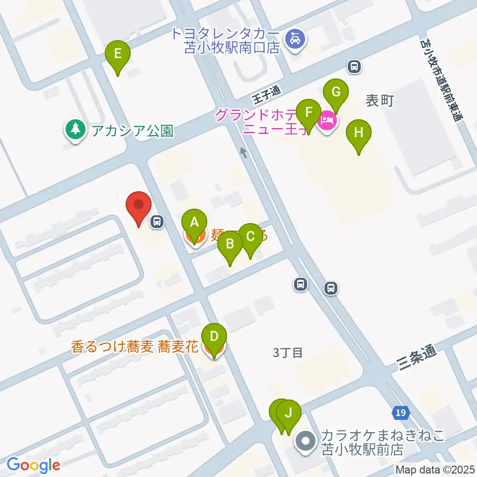 苫小牧エルキューブ周辺のファミレス・ファーストフード一覧地図