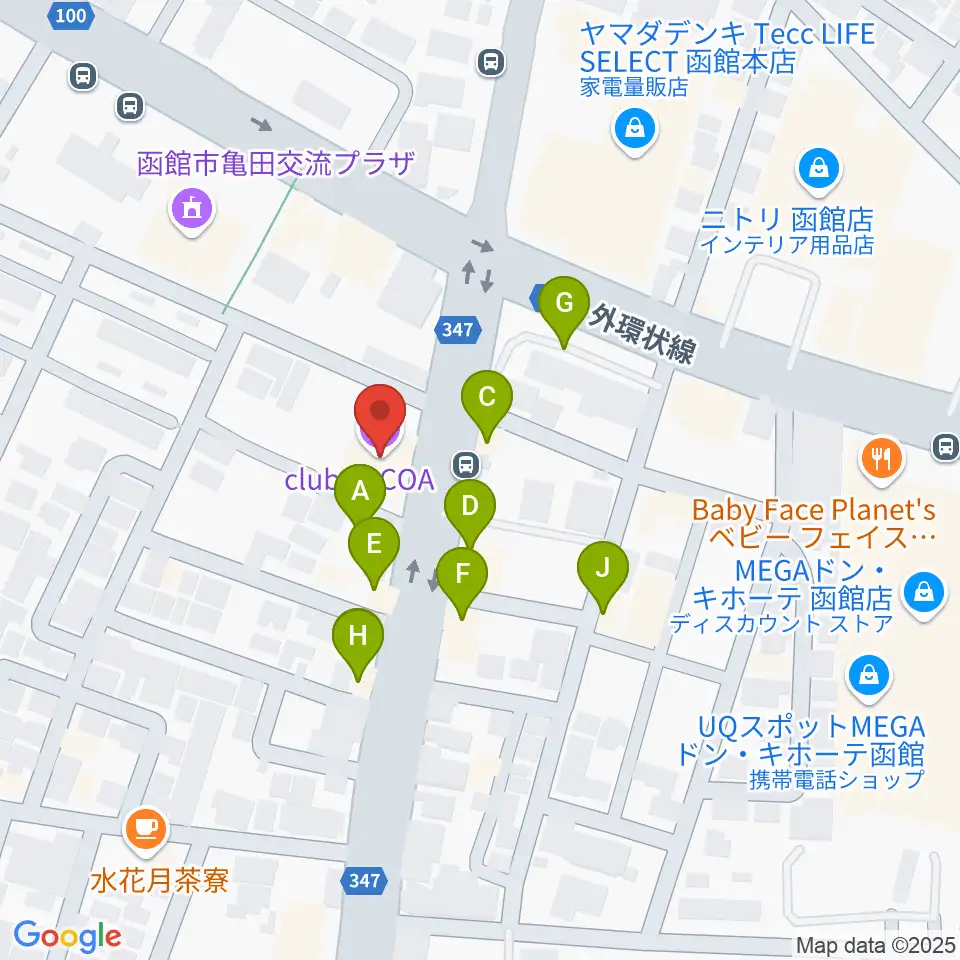 函館club COCOA周辺のファミレス・ファーストフード一覧地図