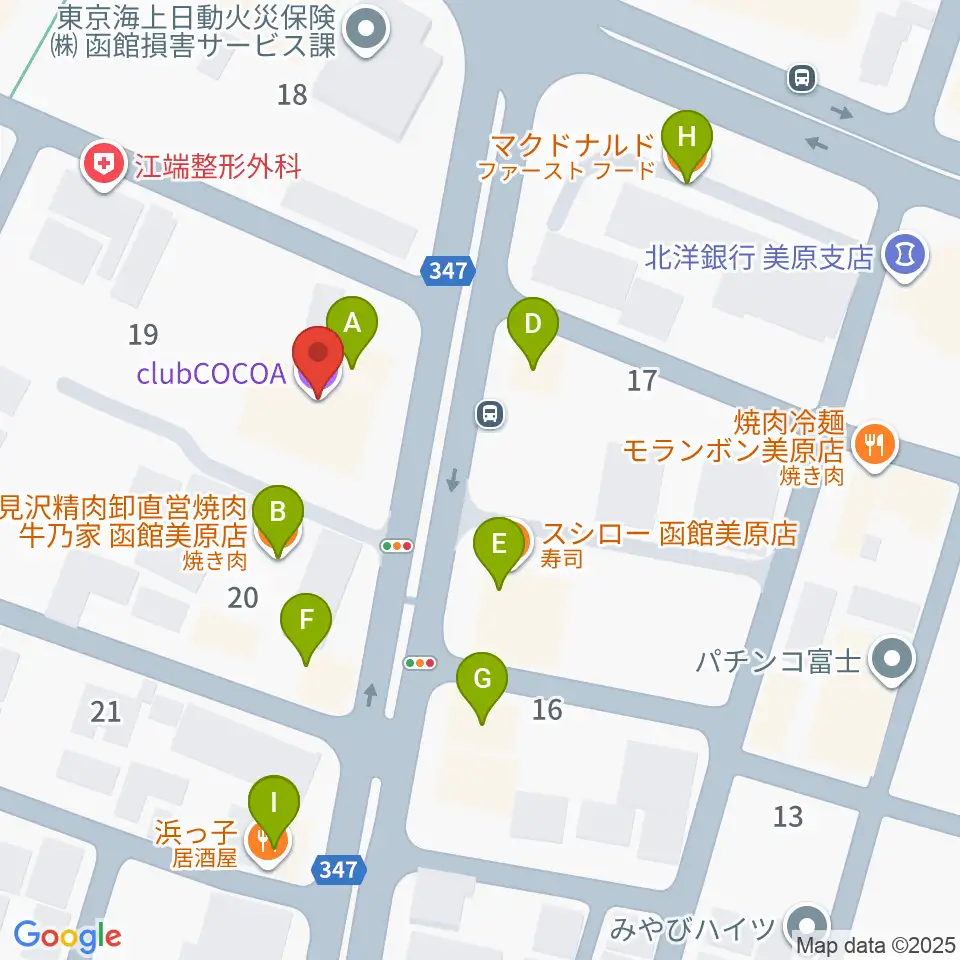 函館club COCOA周辺のファミレス・ファーストフード一覧地図