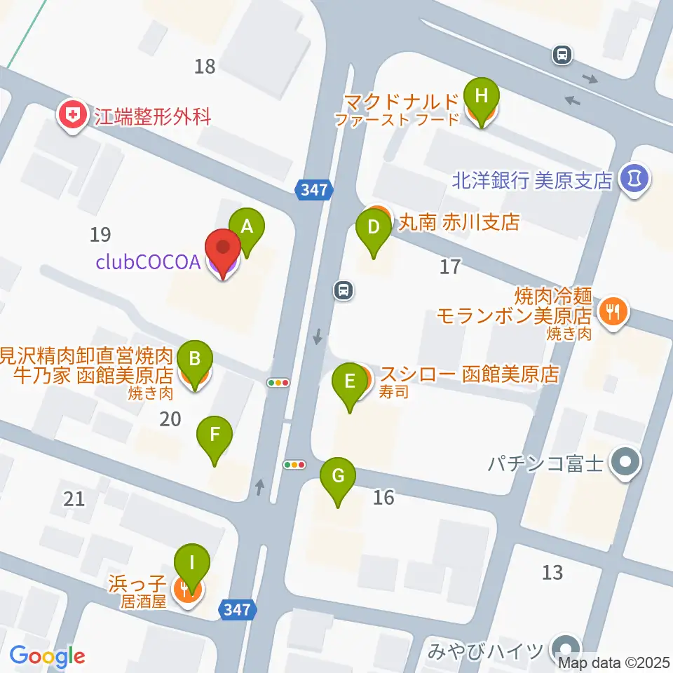 函館club COCOA周辺のファミレス・ファーストフード一覧地図