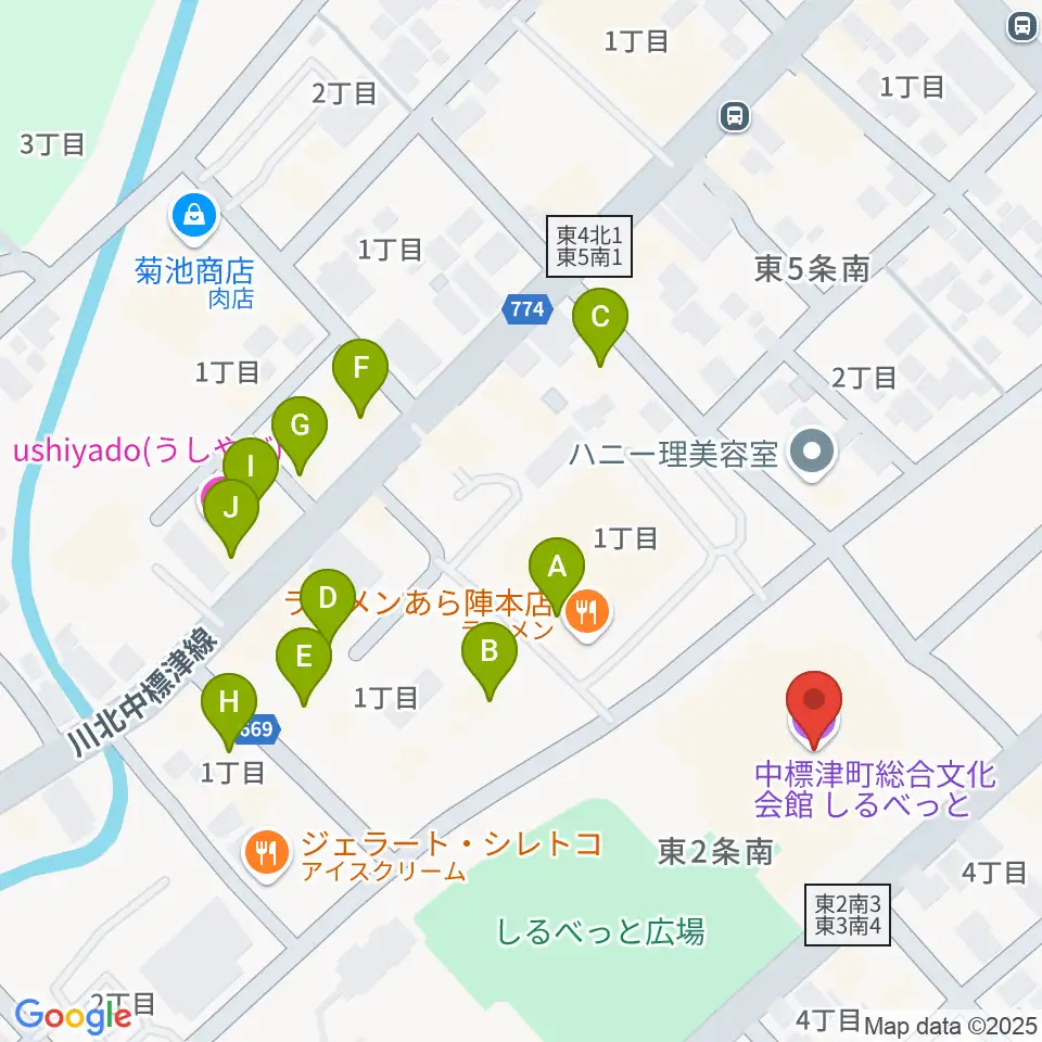 中標津町総合文化会館周辺のファミレス・ファーストフード一覧地図