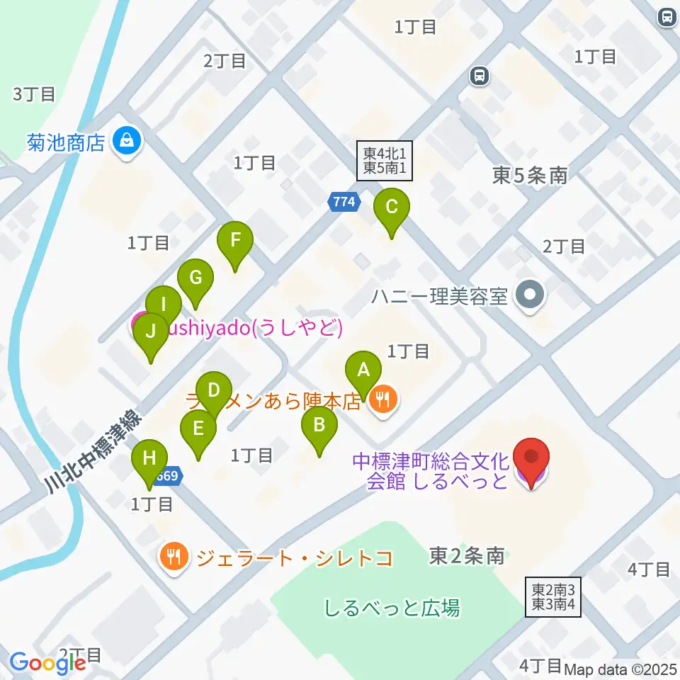 中標津町総合文化会館周辺のファミレス・ファーストフード一覧地図