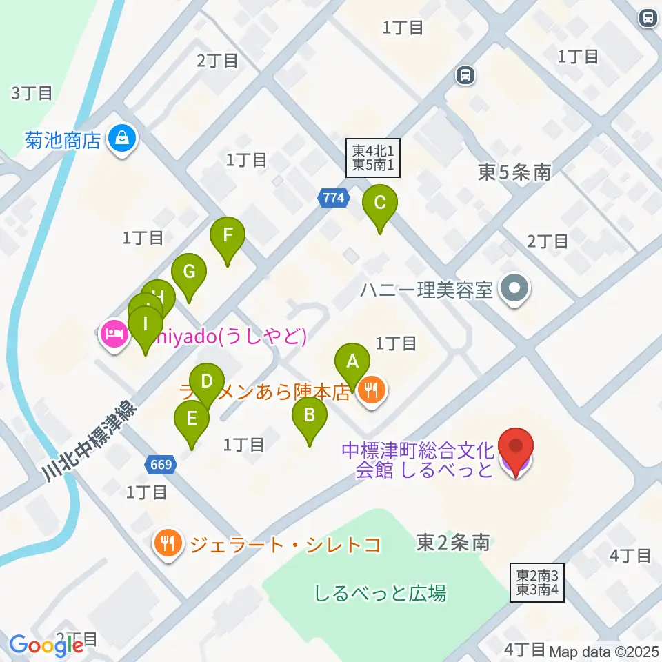 中標津町総合文化会館周辺のファミレス・ファーストフード一覧地図