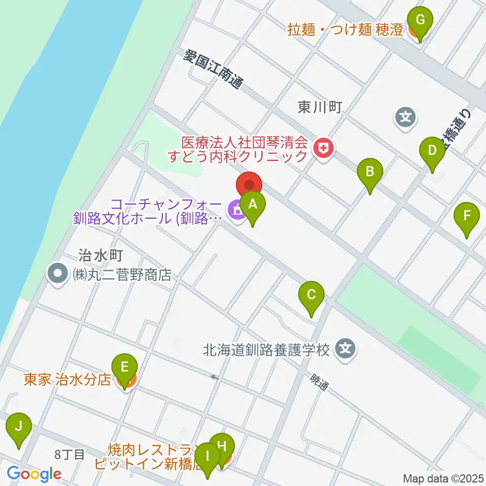 コーチャンフォー釧路文化ホール周辺のファミレス・ファーストフード一覧地図