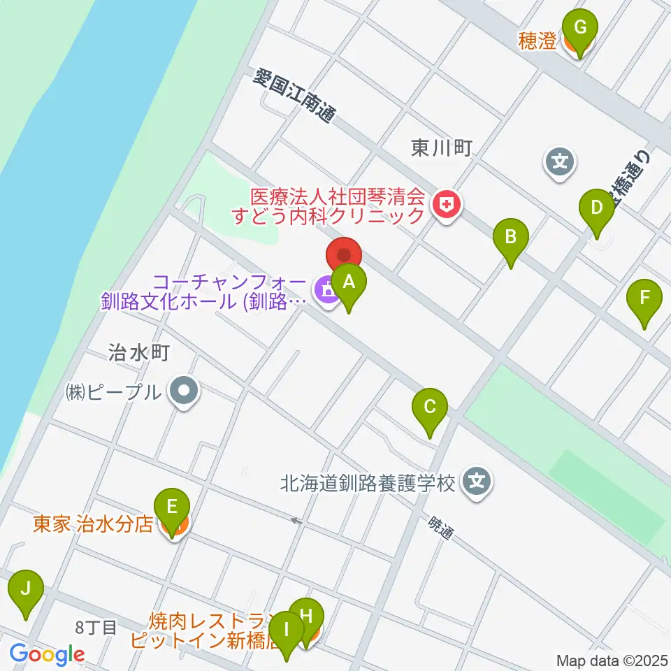 コーチャンフォー釧路文化ホール周辺のファミレス・ファーストフード一覧地図