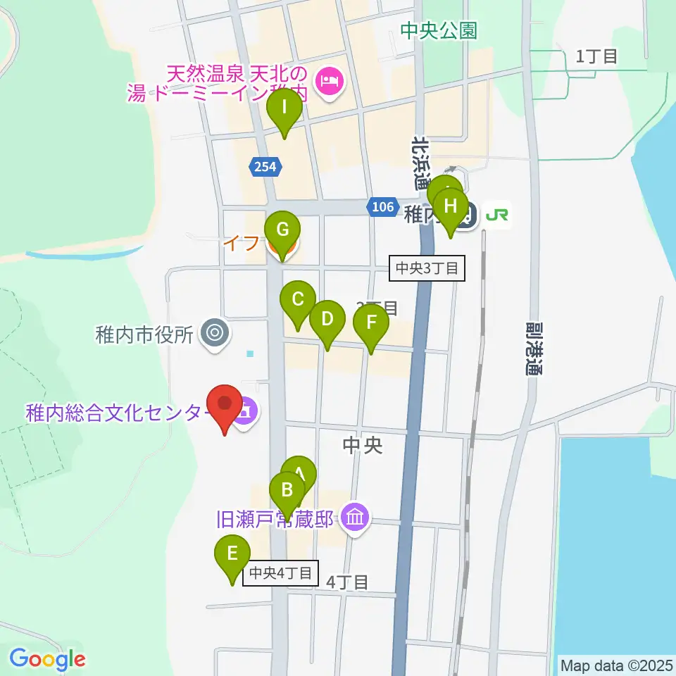 稚内総合文化センター周辺のファミレス・ファーストフード一覧地図