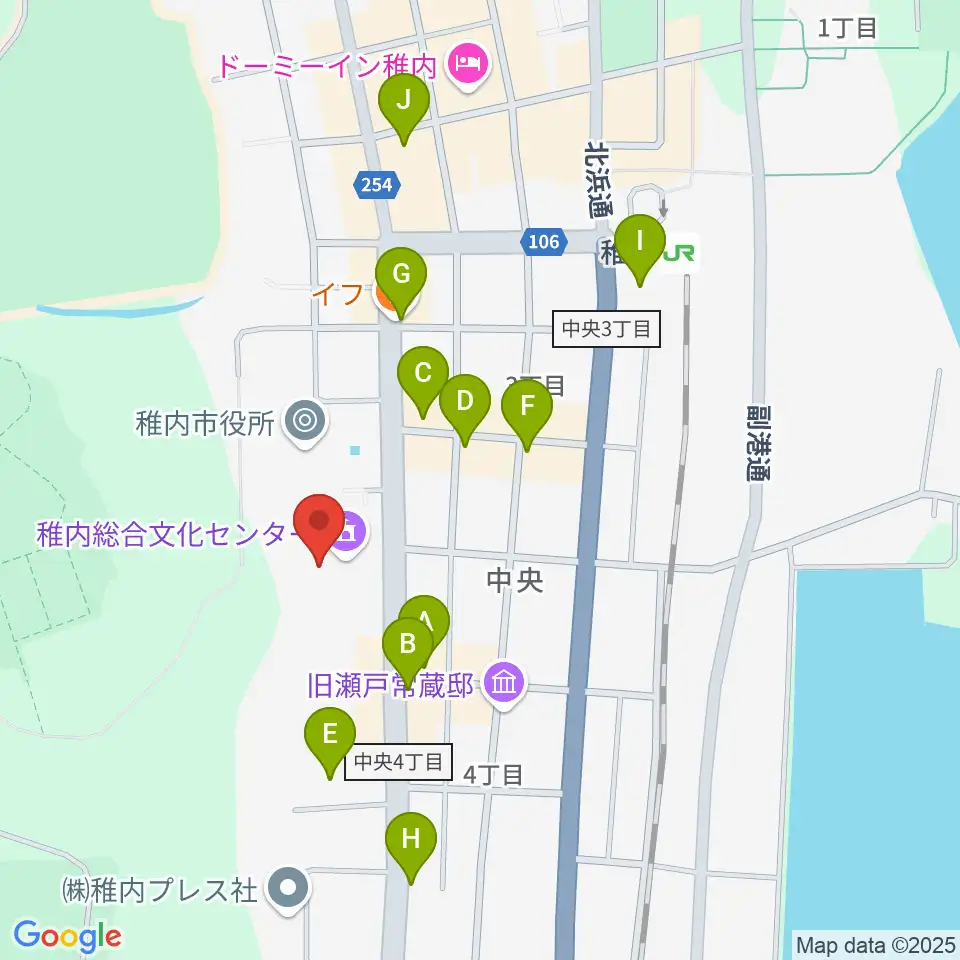 稚内総合文化センター周辺のファミレス・ファーストフード一覧地図