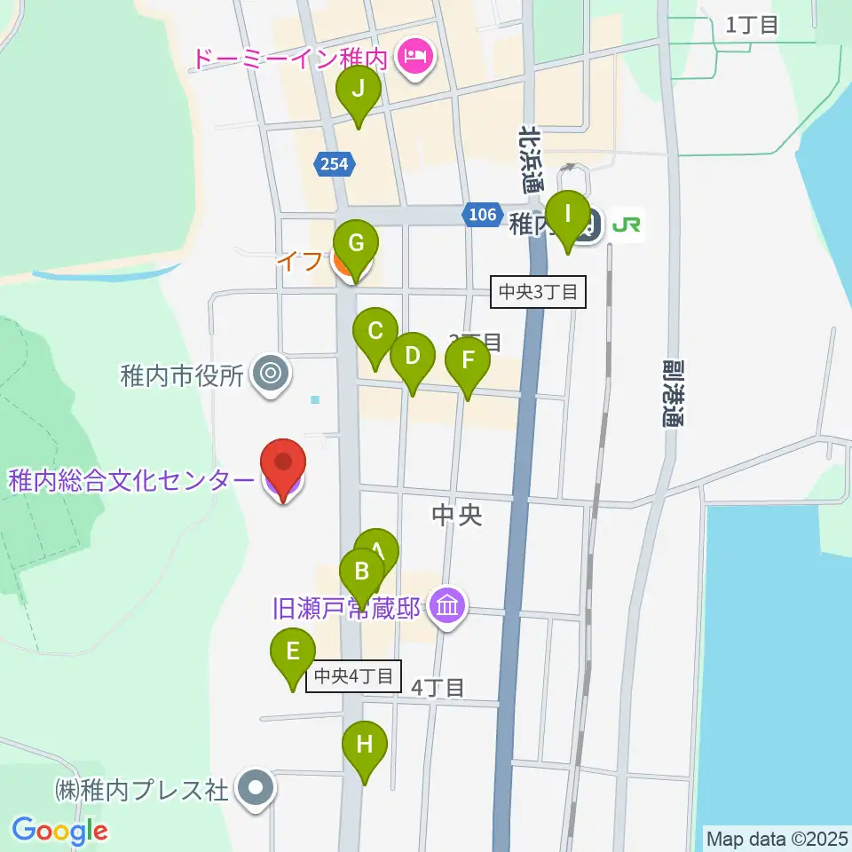 稚内総合文化センター周辺のファミレス・ファーストフード一覧地図