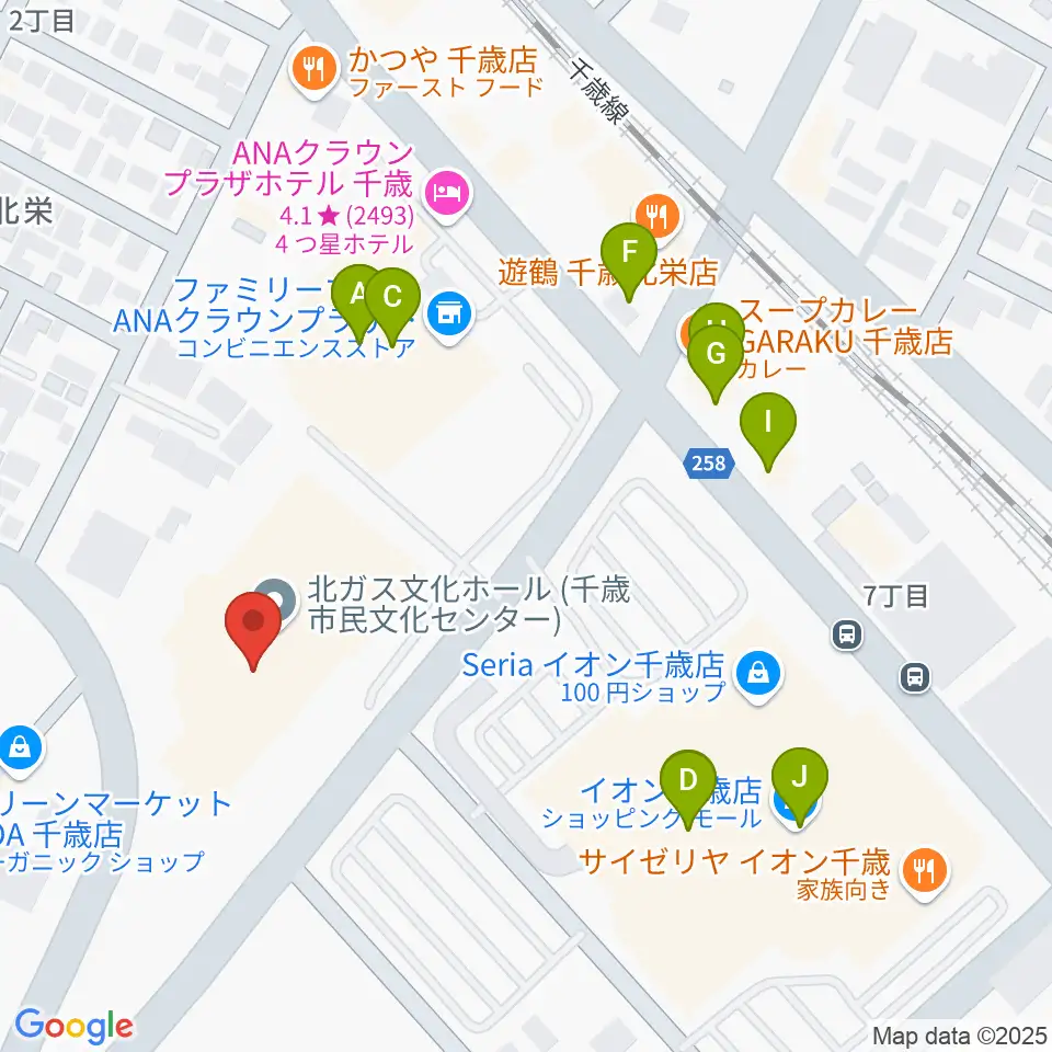 北ガス文化ホール周辺のファミレス・ファーストフード一覧地図
