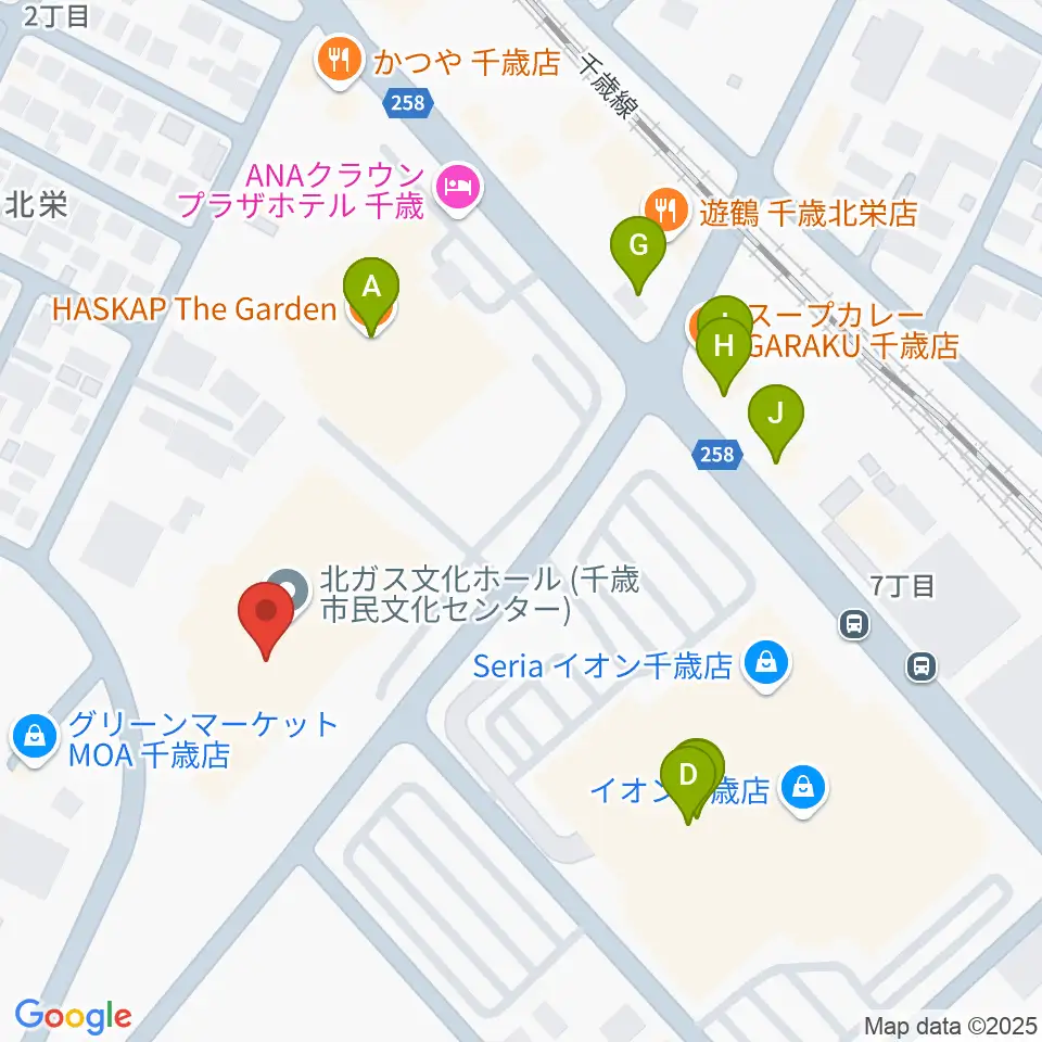 北ガス文化ホール周辺のファミレス・ファーストフード一覧地図